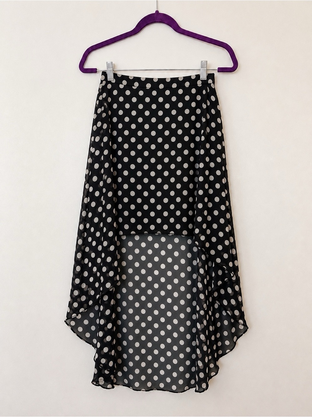 Forever 21 Black White Polka Dot High Low Chiffon Skirt Size S NWT Condition